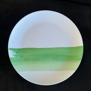 Set/4 Rachel Rachel Roy White Melamine 11" Dinner plates Green Waterfall Stipe